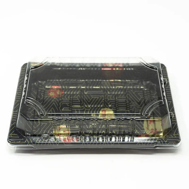 008-B Rectangular Black Plastic Sushi Tray Container Base (Not Combo) 6 1/2" X 3/4" - 1500/Case TZ