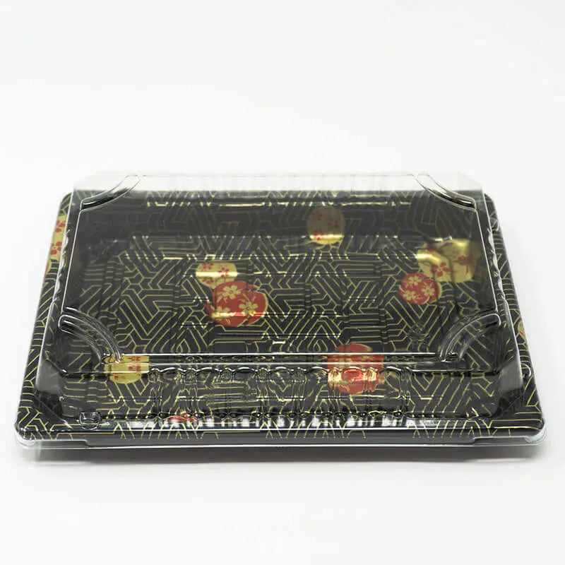 010-B Rectangular Black Plastic Sushi Tray Container Base (Not Combo) 7 3/8" X 5 1/8" X 7/8" - 1200/Case TZ