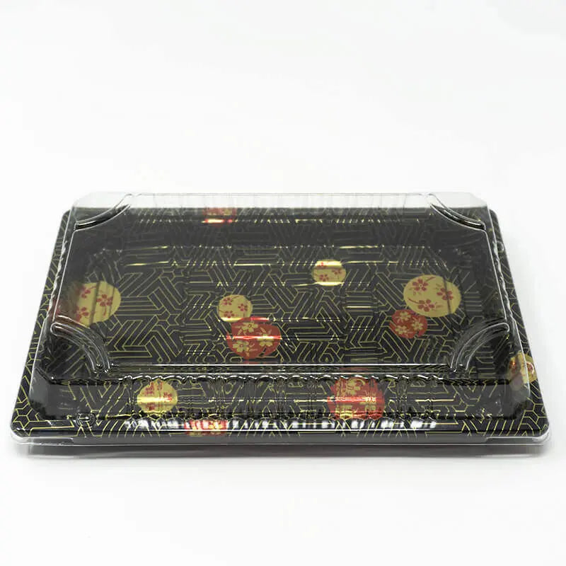 015-B Rectangular Black Plastic Sushi Tray Container Base (Not Combo) 8 1/2" X 5 1/4" X 5/8" - 1000/Case TZ