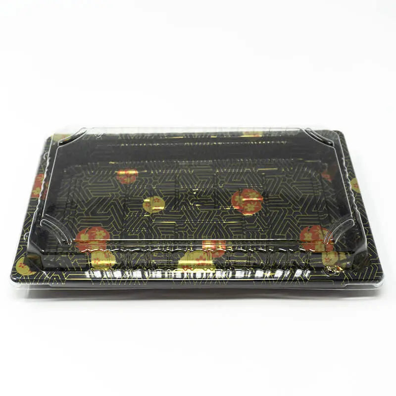 020-B Rectangular Black Plastic Sushi Tray Container Base (Not Combo) 9 1/4" X 5 3/4" X 3/4" - 800/Case TZ