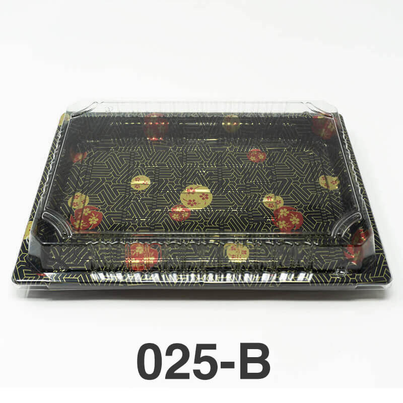 025-B 长方形黑色塑料寿司托盘容器底座(非组合)10 1/4英寸 X 7 3/8英寸 X 7/8英寸 - 504个/箱