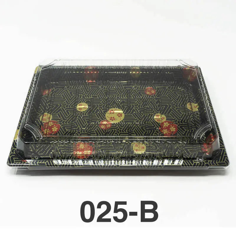 025-B Rectangular Black Plastic Sushi Tray Container Base (Not Combo) 10 1/4" X 7 3/8" X 7/8" - 504/Case TZ