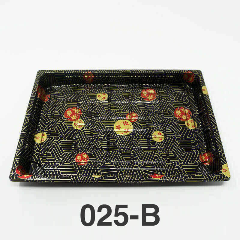 025-B 长方形黑色塑料寿司托盘容器底座(非组合)10 1/4英寸 X 7 3/8英寸 X 7/8英寸 - 504个/箱