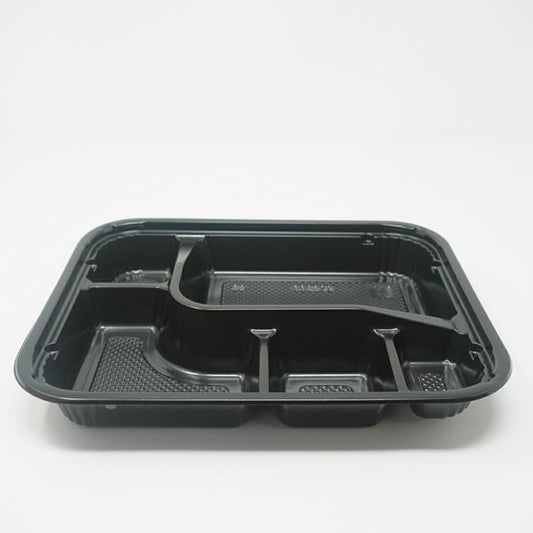 305 Rectangular Black Plastic Bento Box Set 9 3/8" X 7 1/2" X 1 3/8" - 252/Case