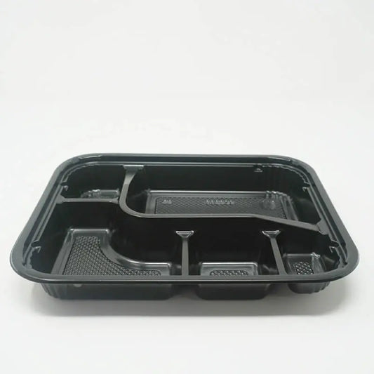 305 Rectangular Black Plastic Bento Box Set 9 3/8" X 7 1/2" X 1 3/8" - 252/Case TZ