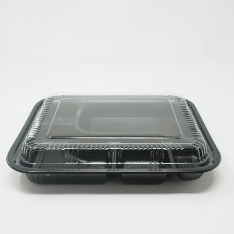 305 Rectangular Black Plastic Bento Box Set 9 3/8" X 7 1/2" X 1 3/8" - 252/Case