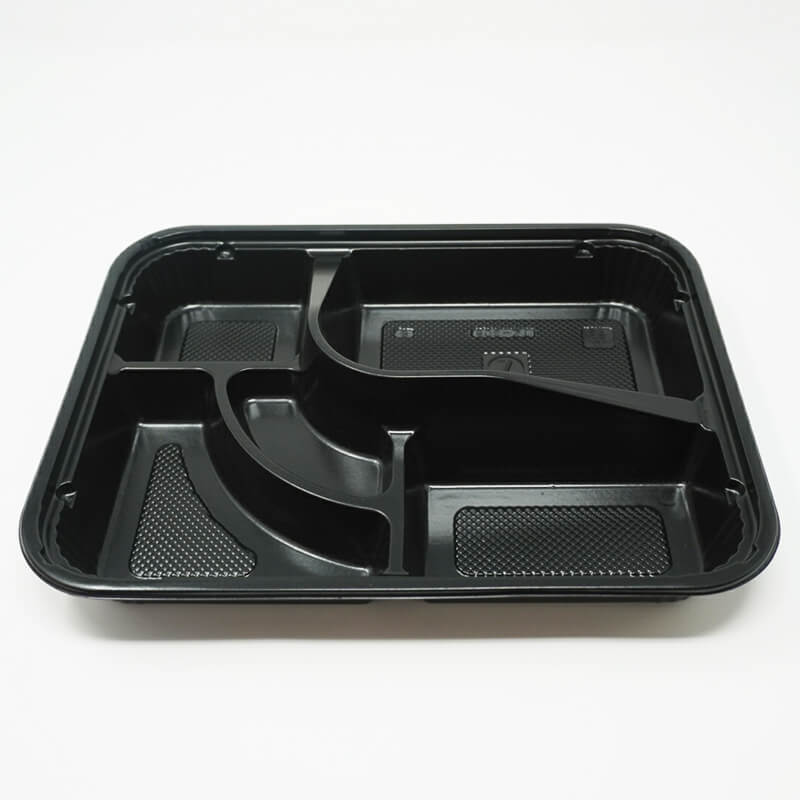 306 Rectangular Black Plastic Bento Box Set 10 1/2" X 8 1/8" X 1 3/8" - 200/Case