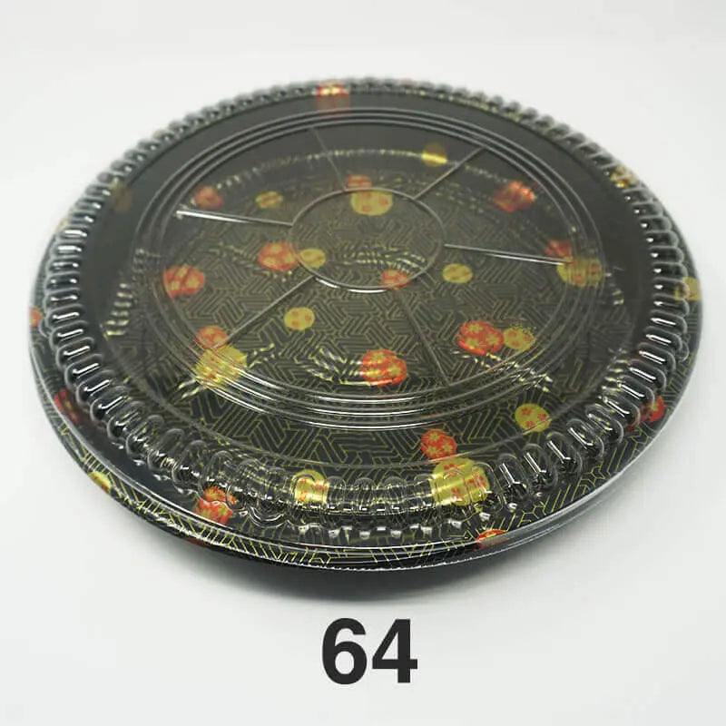 64 Round Flower Pattern Plastic Party Tray Set 14 - food tray restaurant