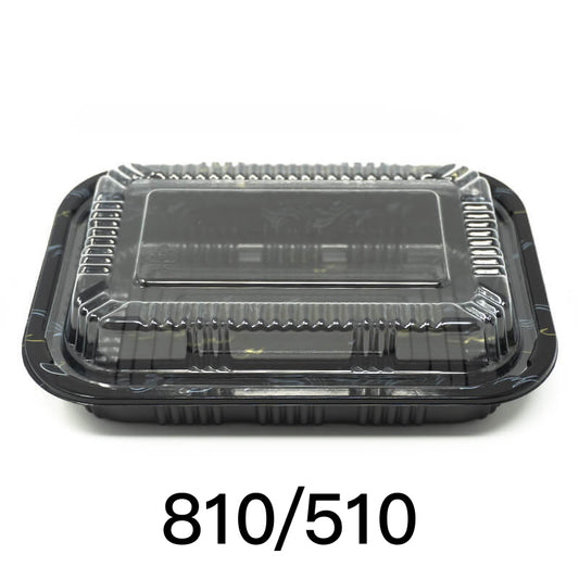 TZ-810 Rectangular Black Plastic Lunch Box Set 7 1/4" X 5 1/8" X 1 3/8" - 500/Case