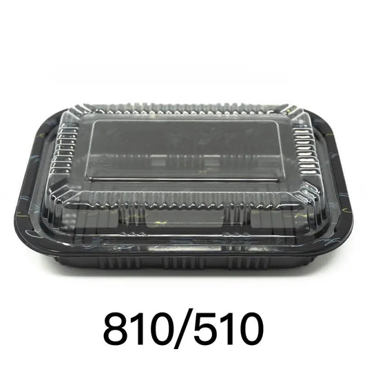 TZ-810 Rectangular Black Plastic Lunch Box Set 7 1/4" X 5 1/8" X 1 3/8" - 500/Case TZ
