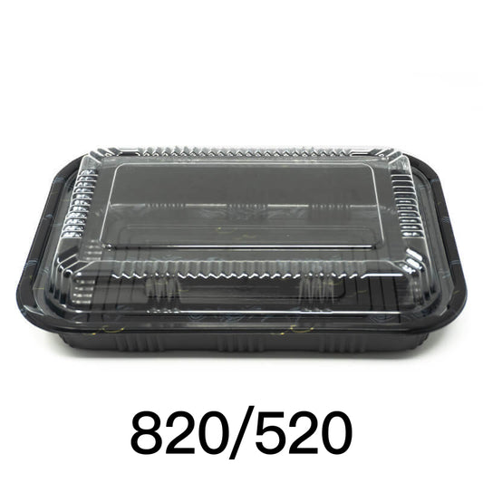 820 Rectangular Black Plastic Lunch Box Set 8 3/8" X 5 3/4" X 1 3/8" - 400/Case