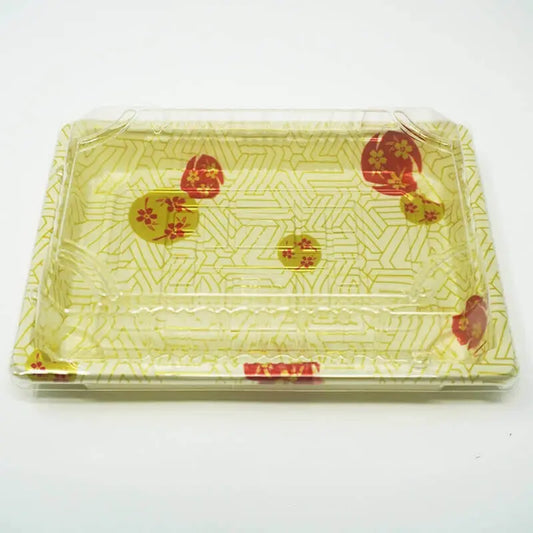 W008 Rectangular White Plastic Sushi Tray Container Set 6 1/2" X 4 1/2" X 1 1/8" - 440/Case TZ