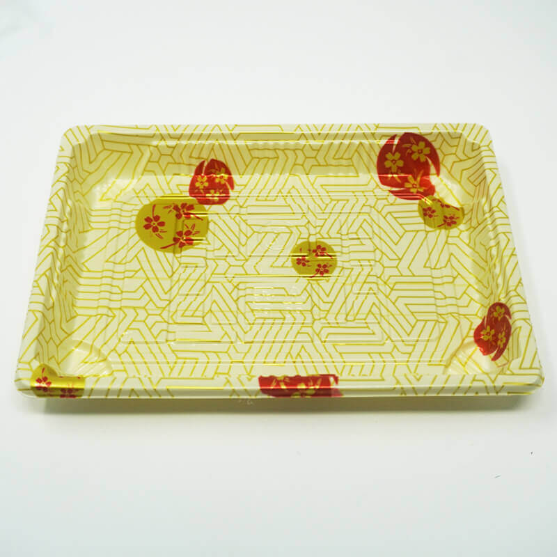 W008 Rectangular White Plastic Sushi Tray Container Set 6 1/2" X 4 1/2" X 1 1/8" - 440/Case