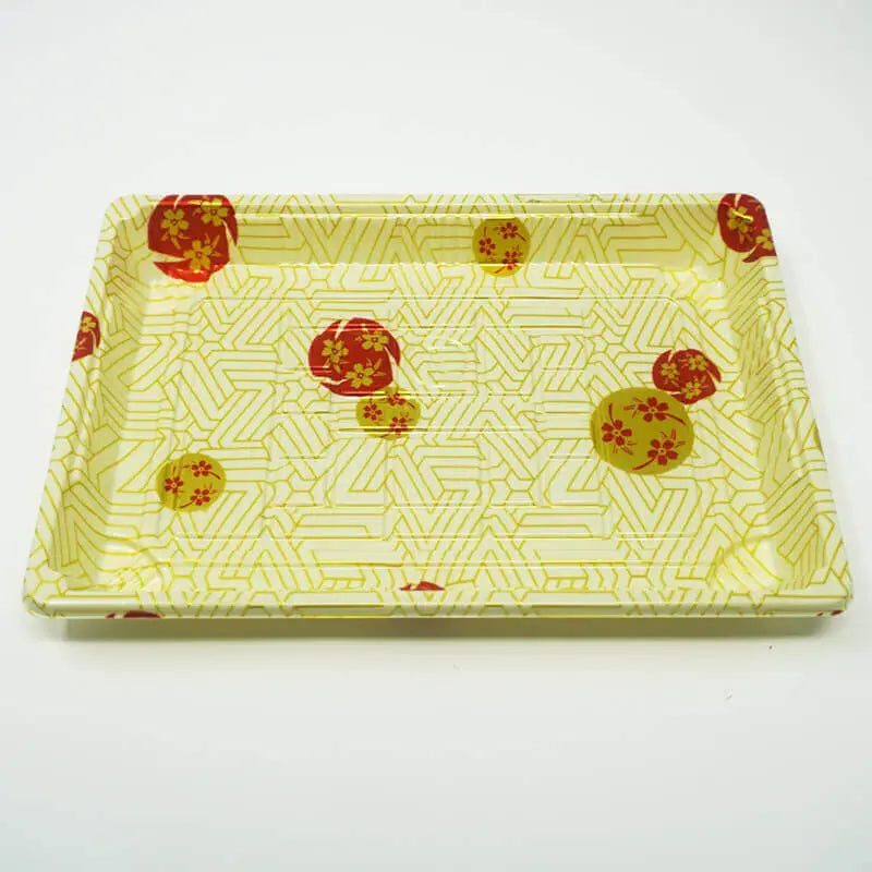 W010 Rectangular White Plastic Sushi Tray Container Set 7 3/8" X 5 1/8" X 7/8" - 360/Case TZ