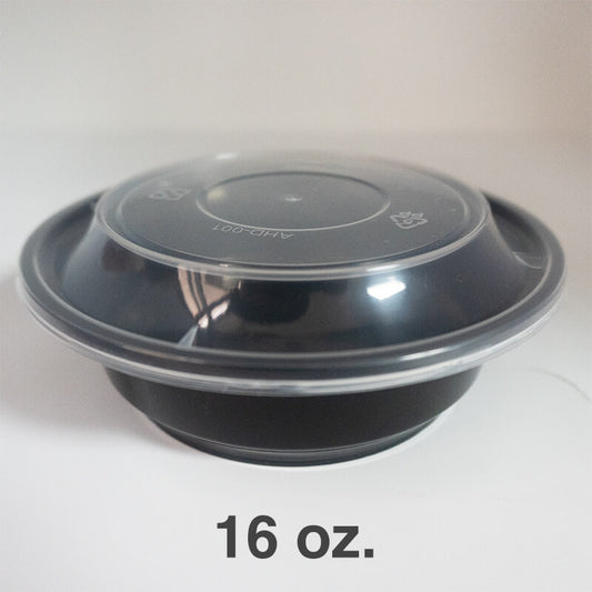 16 oz. AHD Round Black Plastic Container Set (718) - 150/Case