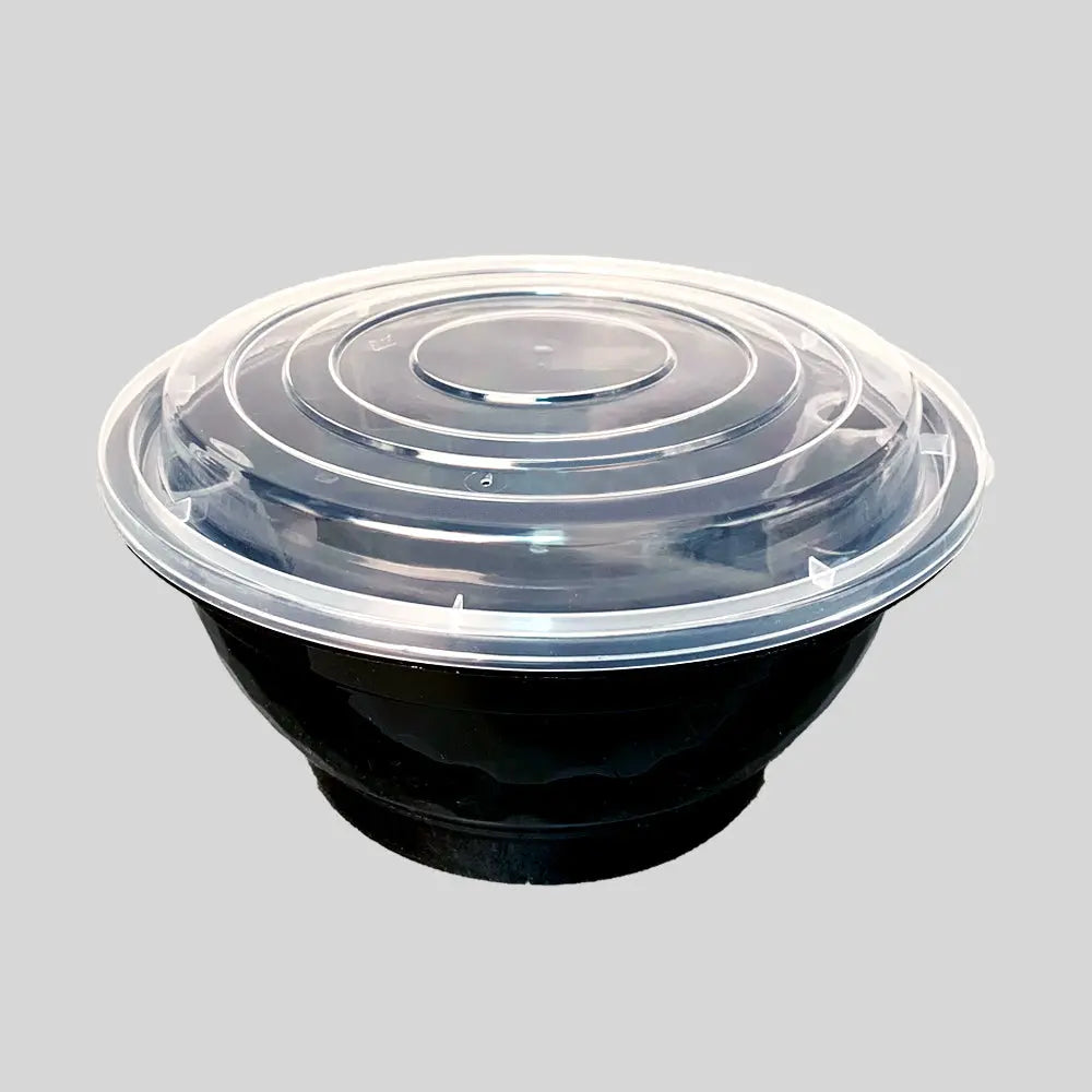 50 oz Round Black Plastic Food Container Set w ins - food container disposable