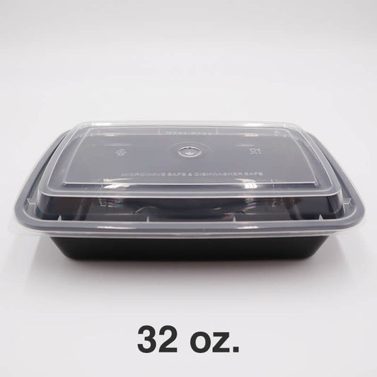 Rectangular Black Plastic Container Set 32 oz. (878) - 150/Case