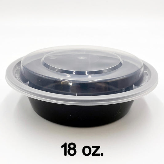 18 oz. (6 inch) Round Black Plastic Container Set (018) - 150/Case