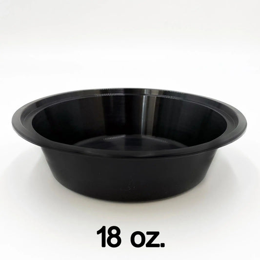 18 oz. (6 inch) Round Black Plastic Container Set (018) - 150/Case HT