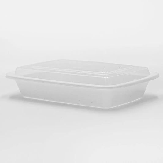 FH 28 oz. Rectangular White Plastic Container Set (868) - 150/Case PSK