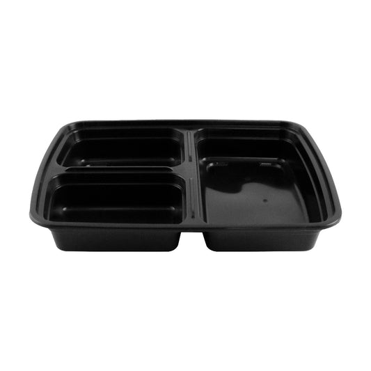 32 oz. Rectangular Black Plastic 3 Compartment Container Set (333) - 150/Case