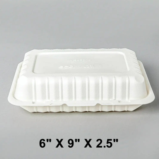 Rectangular White Plastic 1-Compartment Hinged Food Container 6" X 9" X 2.5" - 150/Case FH