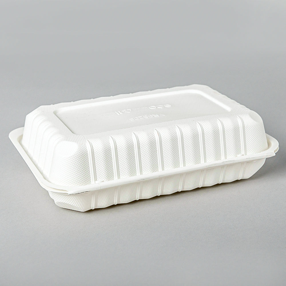 Rectangular White Plastic 1-Compartment Hinged Food Container 6" X 9" X 2.5" - 150/Case