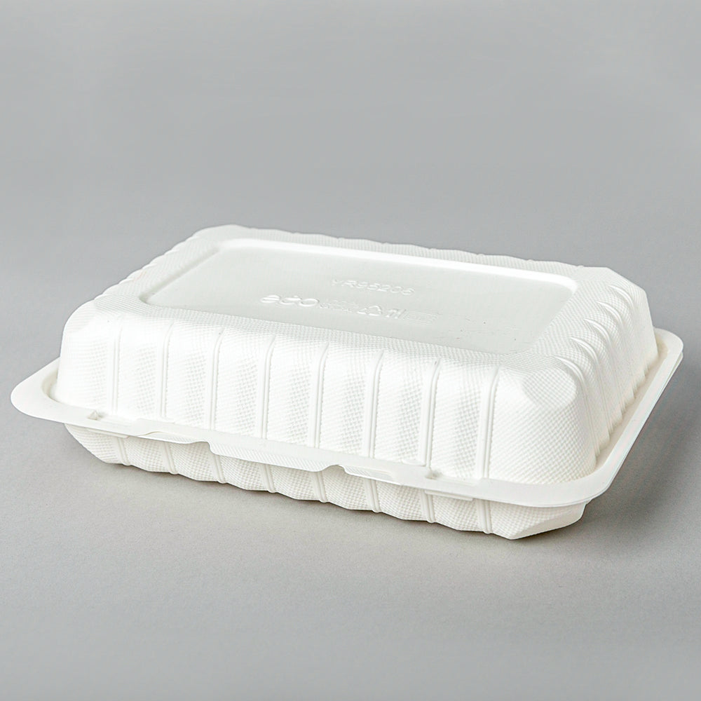 Rectangular White Plastic 1-Compartment Hinged Food Container 6" X 9" X 2.5" - 150/Case