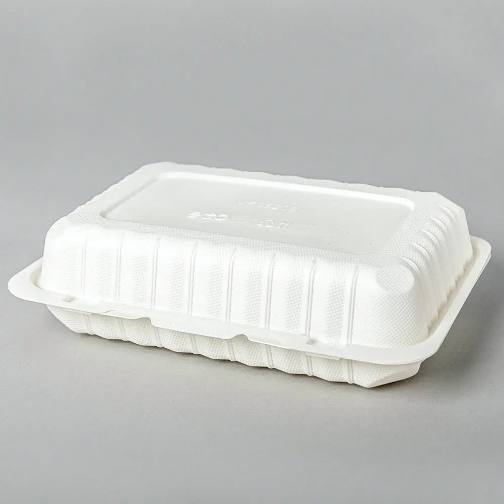 Rectangular White Plastic 1-Compartment Hinged Food Container 6" X 9" X 2.5" - 150/Case FH