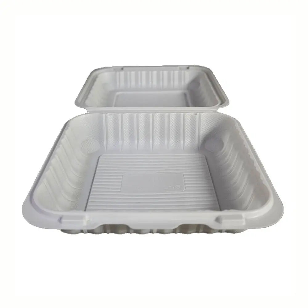Square White Plastic 1-Compartment Hinged Food Container 8" X 8" X 2.5" - 150/Case FH