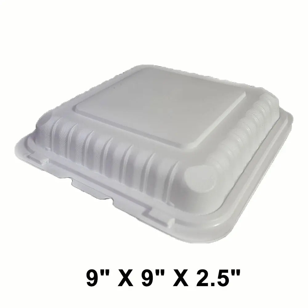 Square White Plastic 3 Compartment Hinged Food Con - food container disposable