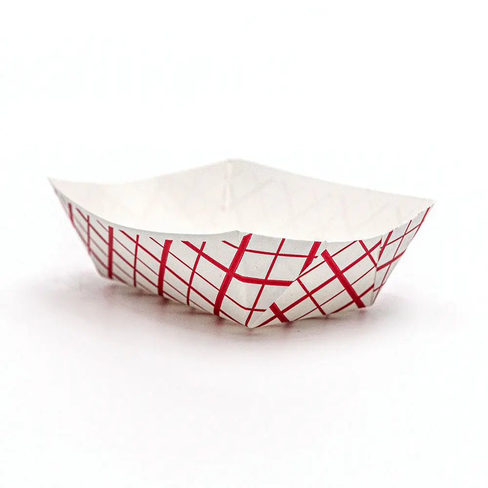 Rectangular Red Check Paper Food Tray 1 lb. - 1000/Case APC