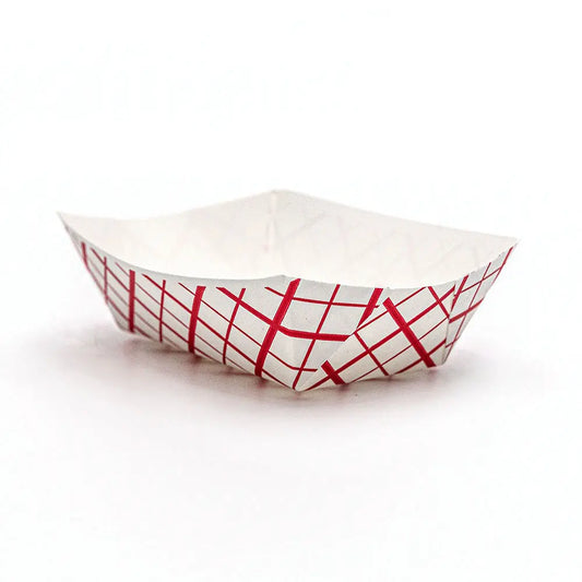 Rectangular Red Check Paper Food Tray 1 lb. - 1000/Case APC