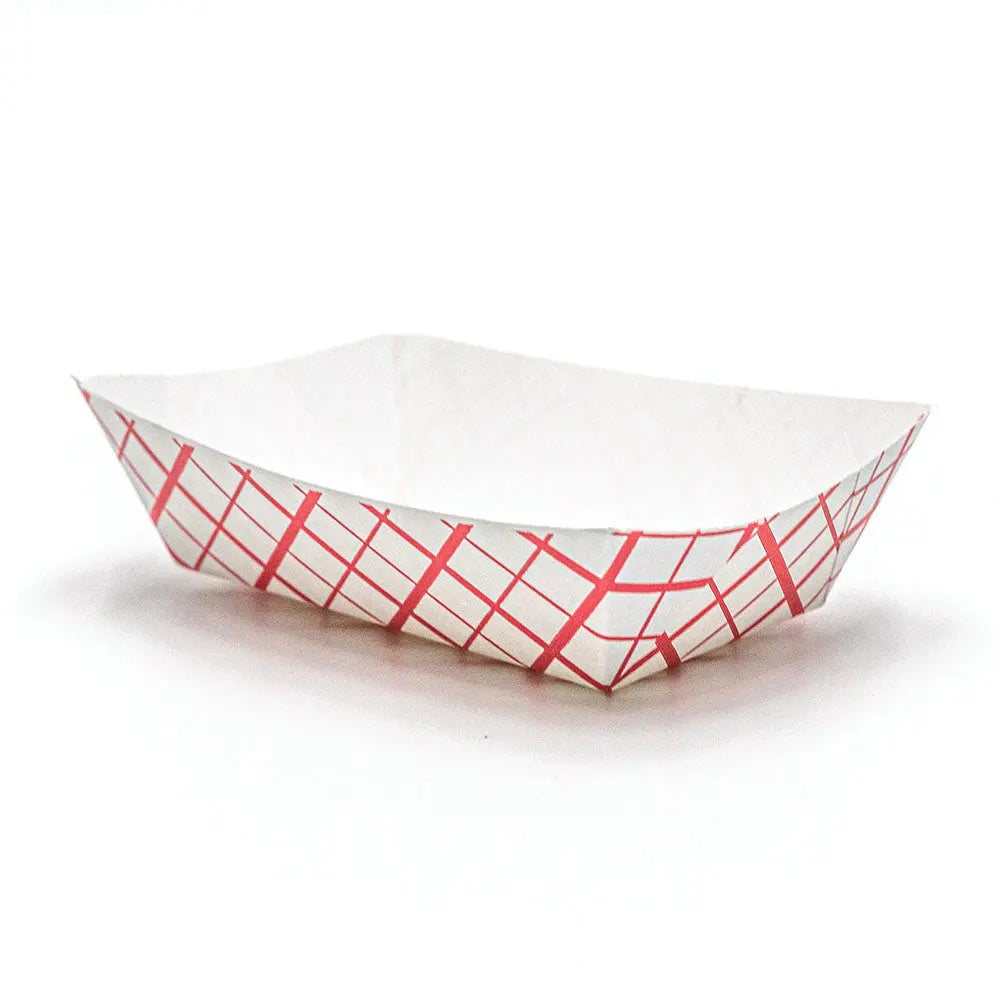 Rectangular Red Check Paper Food Tray 2 lb. - 1000/Case APC