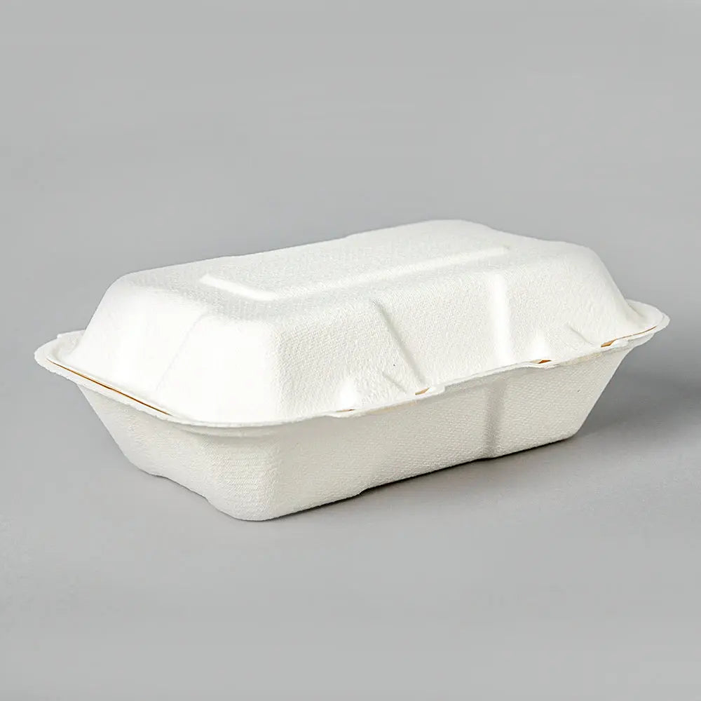 AHD 206 Rectangular White Compostable Hinged Conta - food container disposable