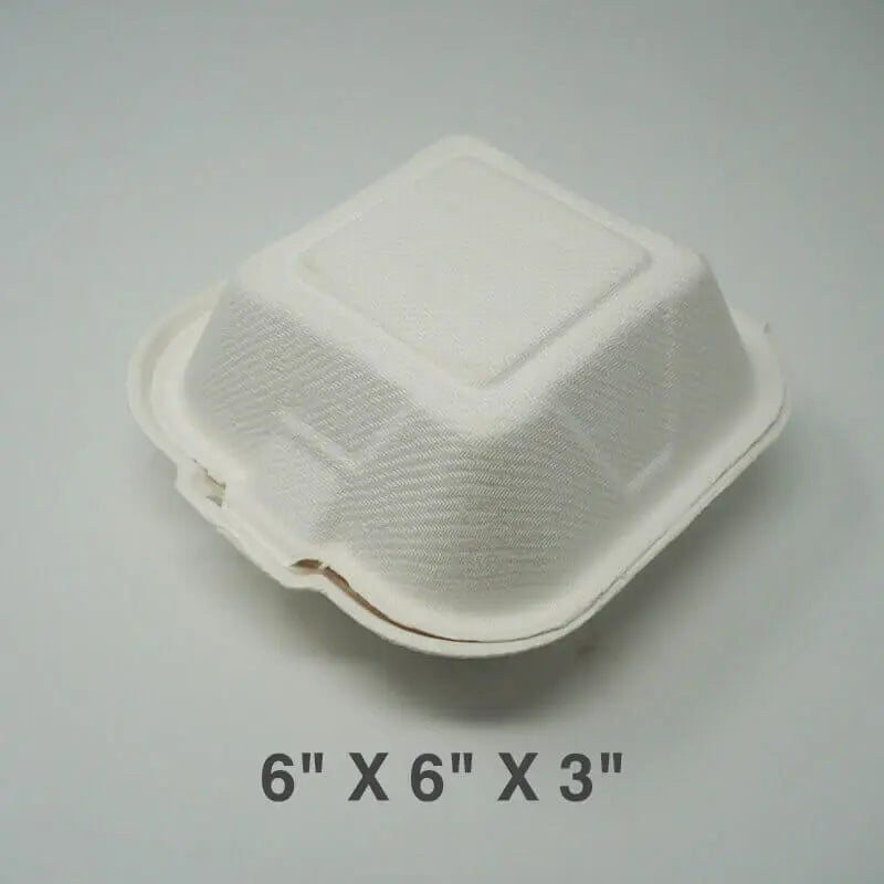 AHD 6 X 6 X 3 Square White Compostable Hinged Cont - food container disposable