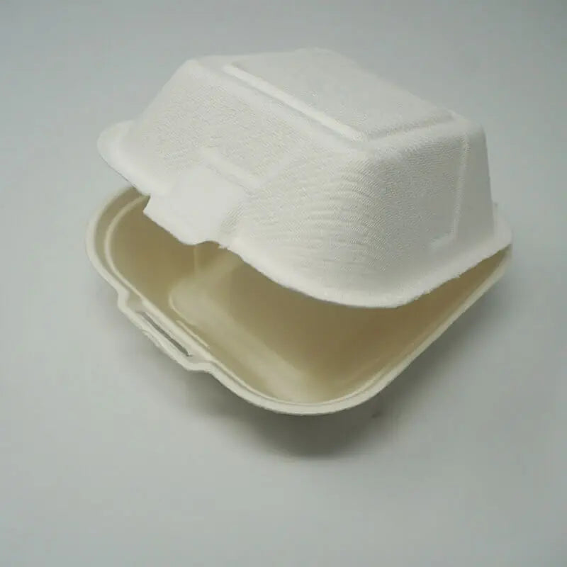 AHD 6" X 6" X 3" Square White Compostable Hinged Container - 500/Case APC