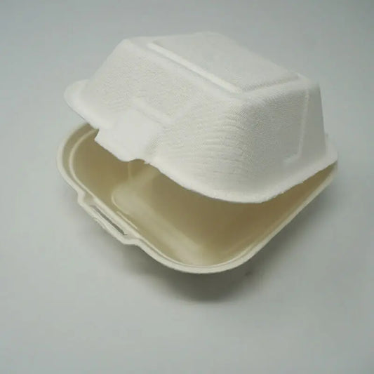 AHD 6" X 6" X 3" Square White Compostable Hinged Container - 500/Case APC