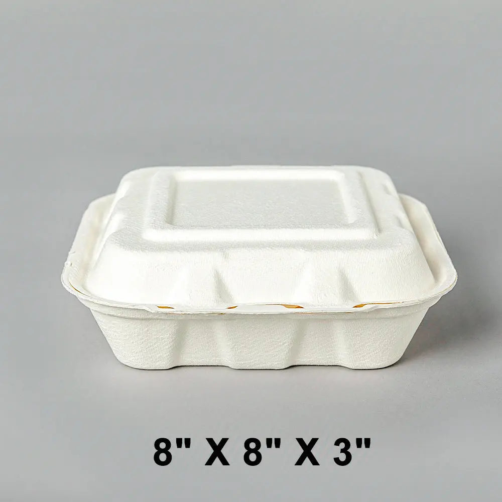 AHD Square White 3 COMP Compostable Hinged Contain - food container disposable