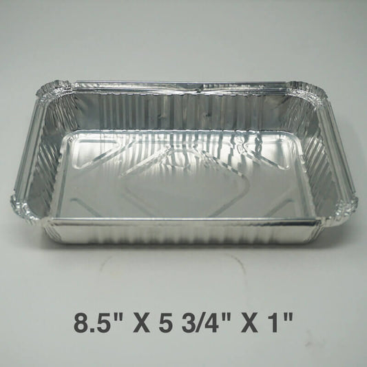 768-30 1.5 lbs. Oblong Shallow Aluminum Foil Pan with Lids 8.5" X 5 3/4" X 1" - 500/Case