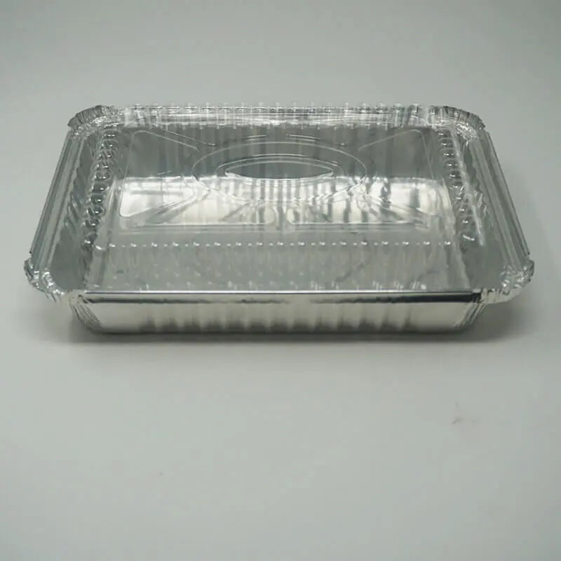 768-30 1.5 lbs. Oblong Shallow Aluminum Foil Pan with Lids 8.5" X 5 3/4" X 1" - 500/Case APC