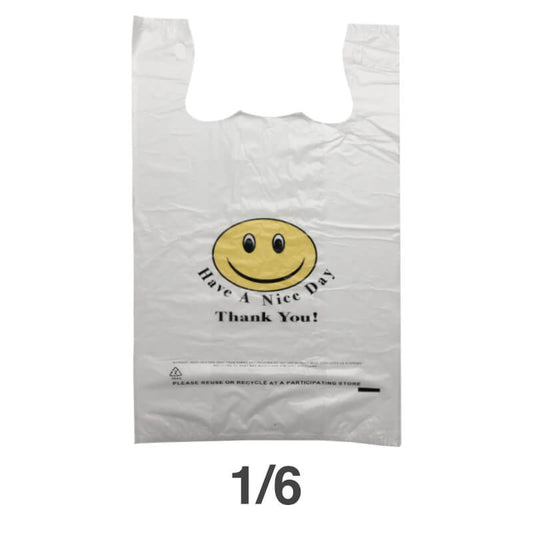 1/6 Smile Face White Plastic T-Shirt Bag - 170/Case