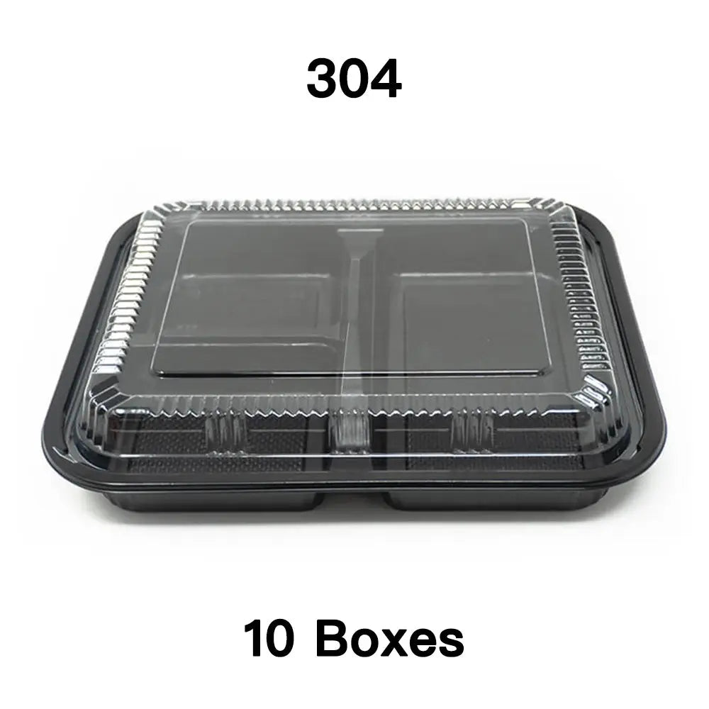 Bulk 10 Cases 304 Rectangular Black Plastic Bento - bento box food container