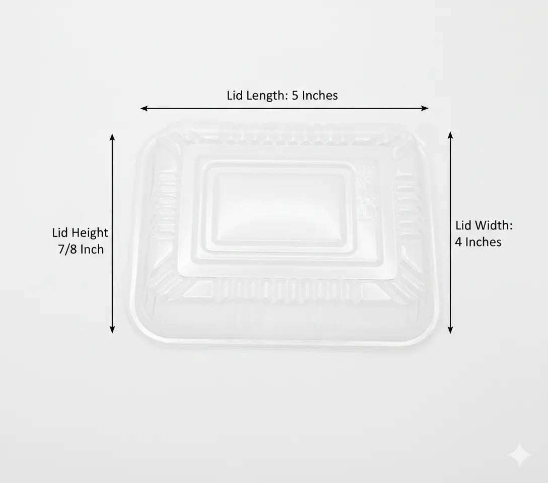 Measurement chart of a clear plastic lid with dimensions labeled on a white background