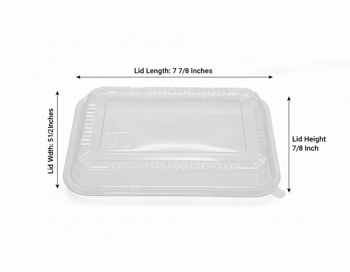 Clear plastic lid with dimensions labeled on a white background