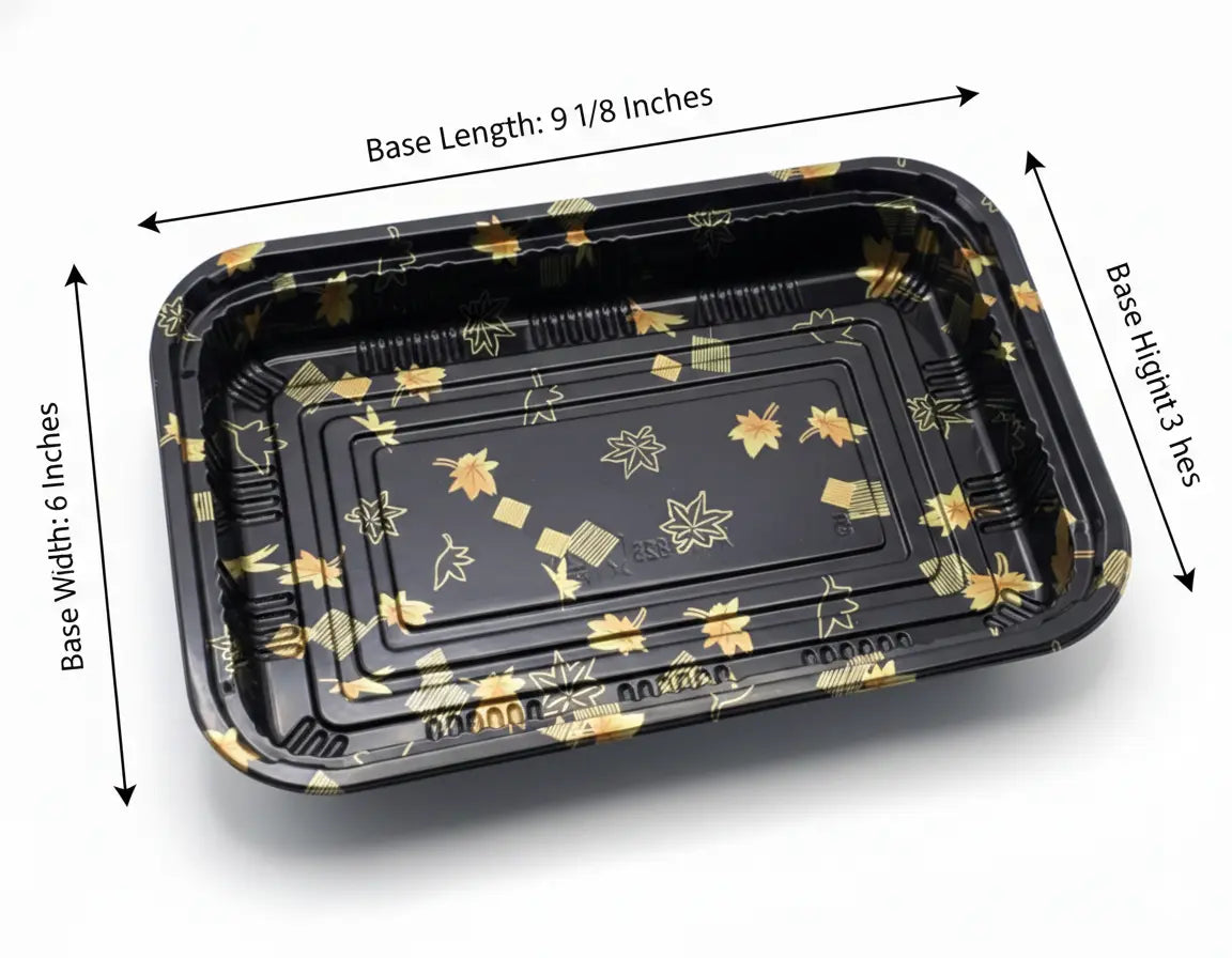 G-825 Rectangular Black Plastic Lunch Box Set 9 1/8" X 6 3/8" X 1 3/8" - 300/Case WL