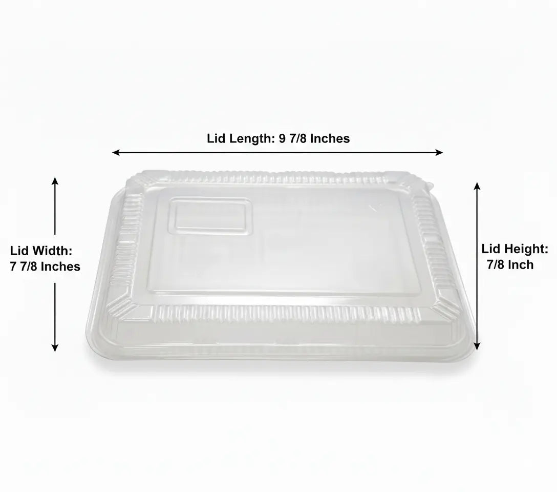 Clear plastic lid with dimensions labeled on a white background