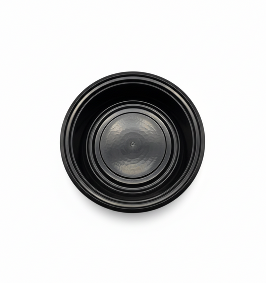 Black camera lens on a white background