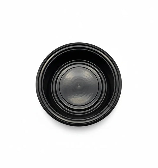 Black camera lens on a white background