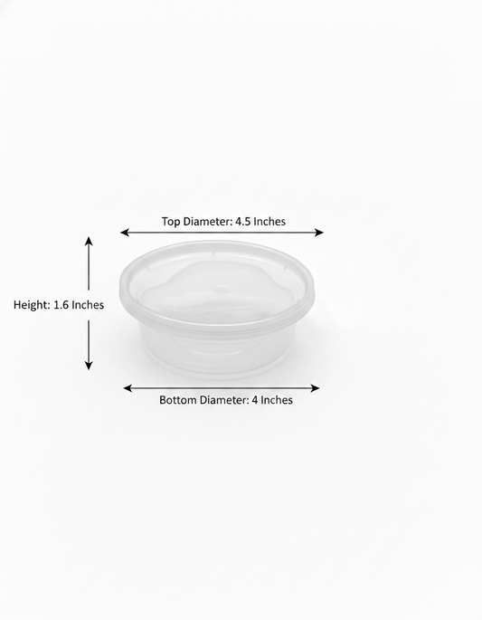 a clear plastic container with dimensions labeled on a white background